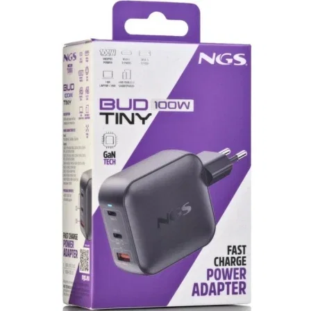 NGS BUD100WTINY Cargador de Pared GaN 100W 3 Puertos NGS BUD100WTINY Cargador de Pared GaN 100W 3 Puertos